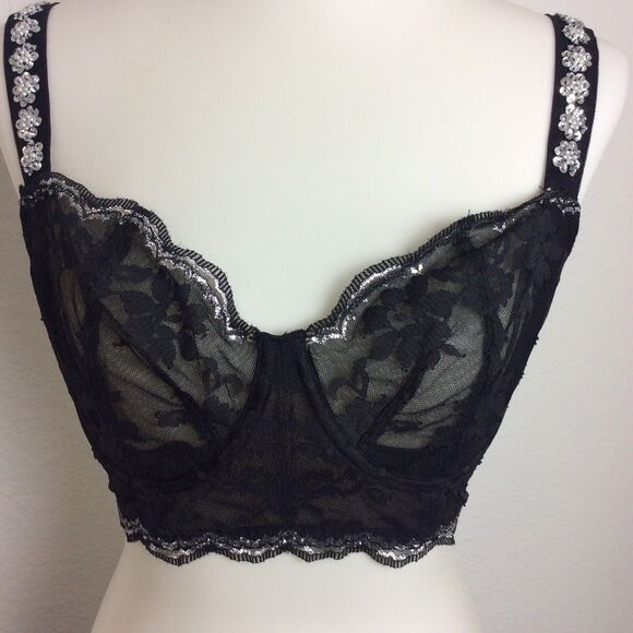 Victoria's Secret Lingerie Push Up Bra Lace Scalloped Metallic - Picture 2 of 9